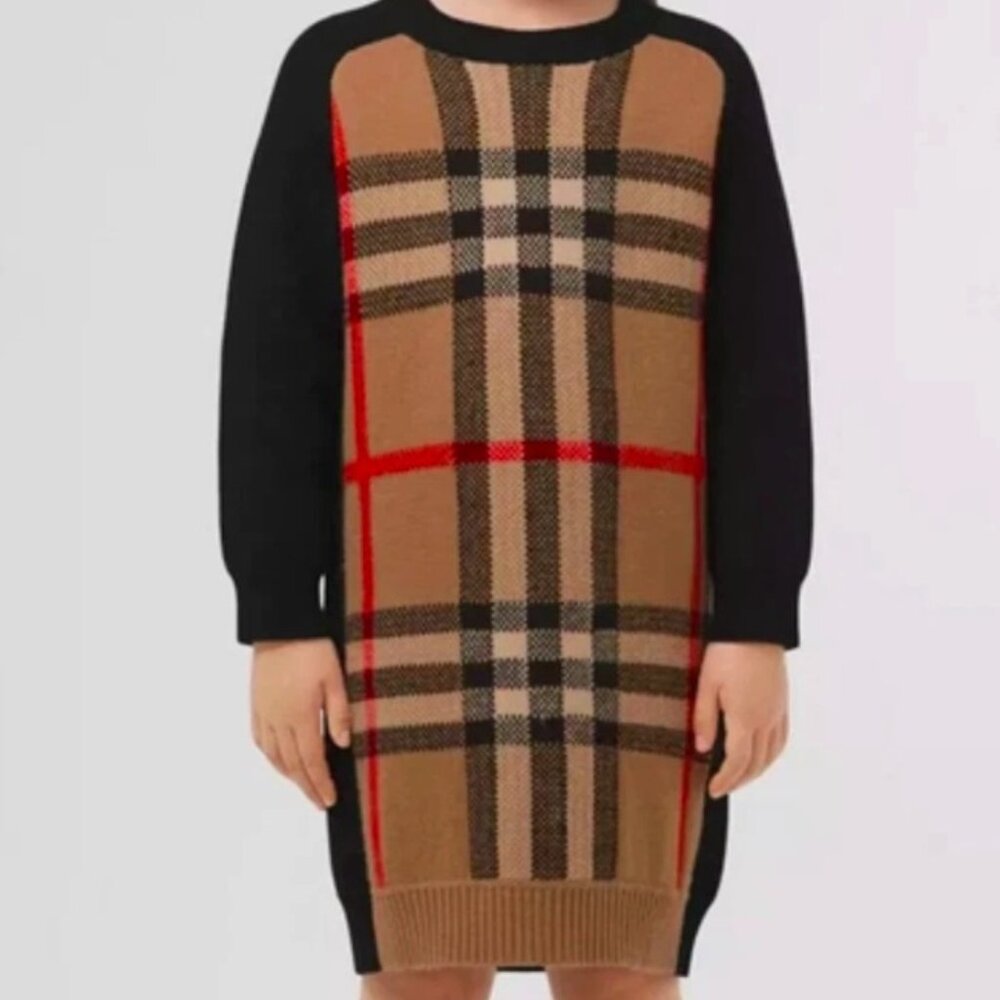 Burberry Girl Dianne Vintage Check Wool Sweater Dress Camel Black Sz 4Y NWT $530